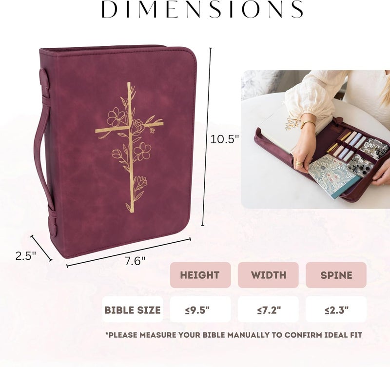 LANDORA & LEAF Bible Cover Case for Women - Minimalist Design Debossed Bible Case, Large Bible Covers for Women – Bible Accessories (Burgundy Gold Cross) - Image 3